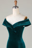 Załaduj obraz do przeglądarki galerii, Z Ramienia Zielona Aksamitna Syrena Sukienki Dla Druhny Z Rozcięciem