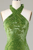 Załaduj obraz do przeglądarki galerii, Aksamitna Dekolt Halter Zielona Sukienka Dla Druhen