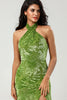 Załaduj obraz do przeglądarki galerii, Syrenka Aksamitna Dekolt Halter Zielona Sukienki Dla Druhny z Rozcięciem
