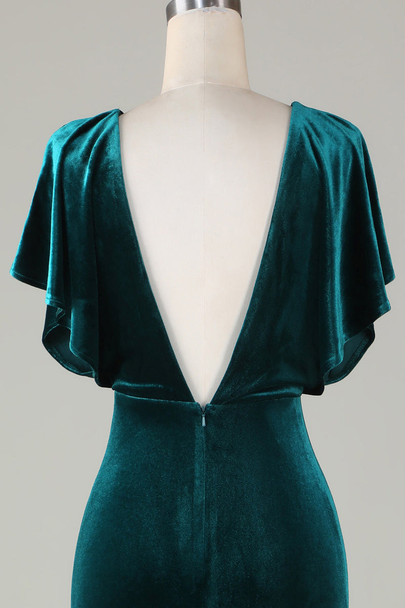 Załaduj obraz do przeglądarki galerii, Aksamitna Zielona Sukienki Dla Druhny z Falbankami