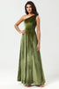 Załaduj obraz do przeglądarki galerii, Aksamitna Na Jedno Ramię Zielona Sukienki Dla Druhny z Rozcięciem