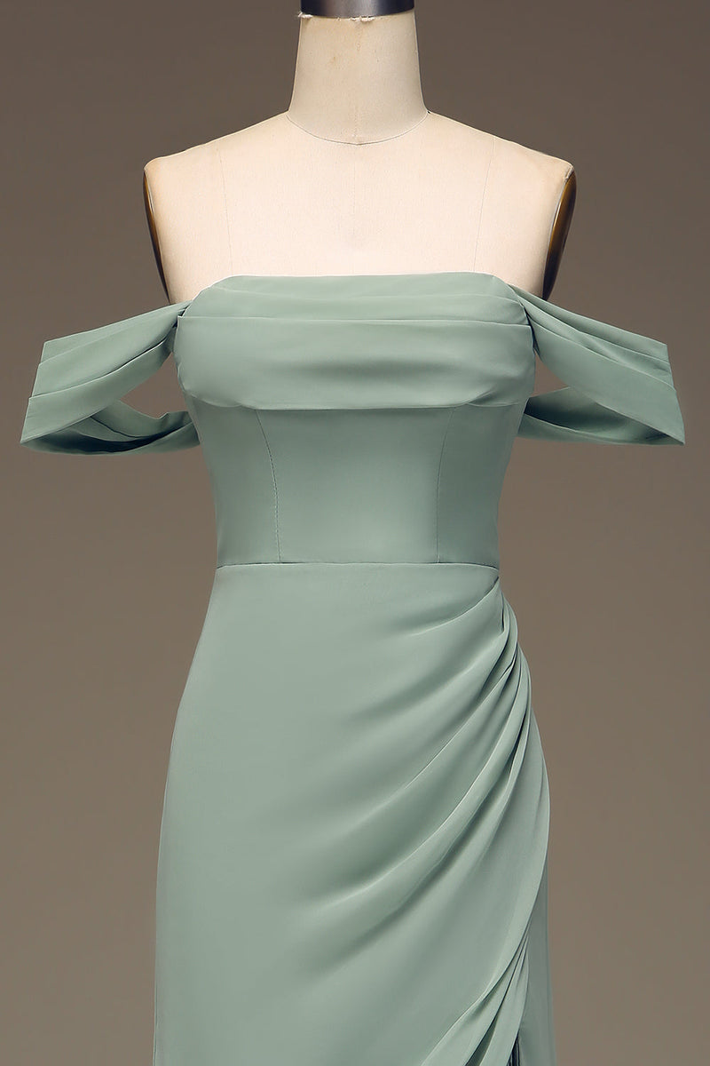 Załaduj obraz do przeglądarki galerii, Zielone Satynowe Sukienki Dla Druhny z Odkrytymi Ramionami