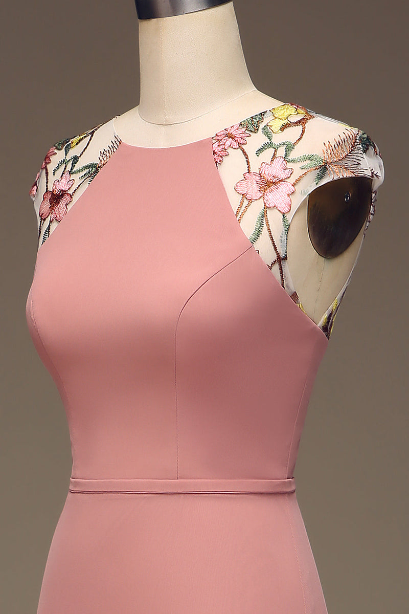Załaduj obraz do przeglądarki galerii, Różowa Szyfon Sukienki Dla Druhny Z Rozcięciem