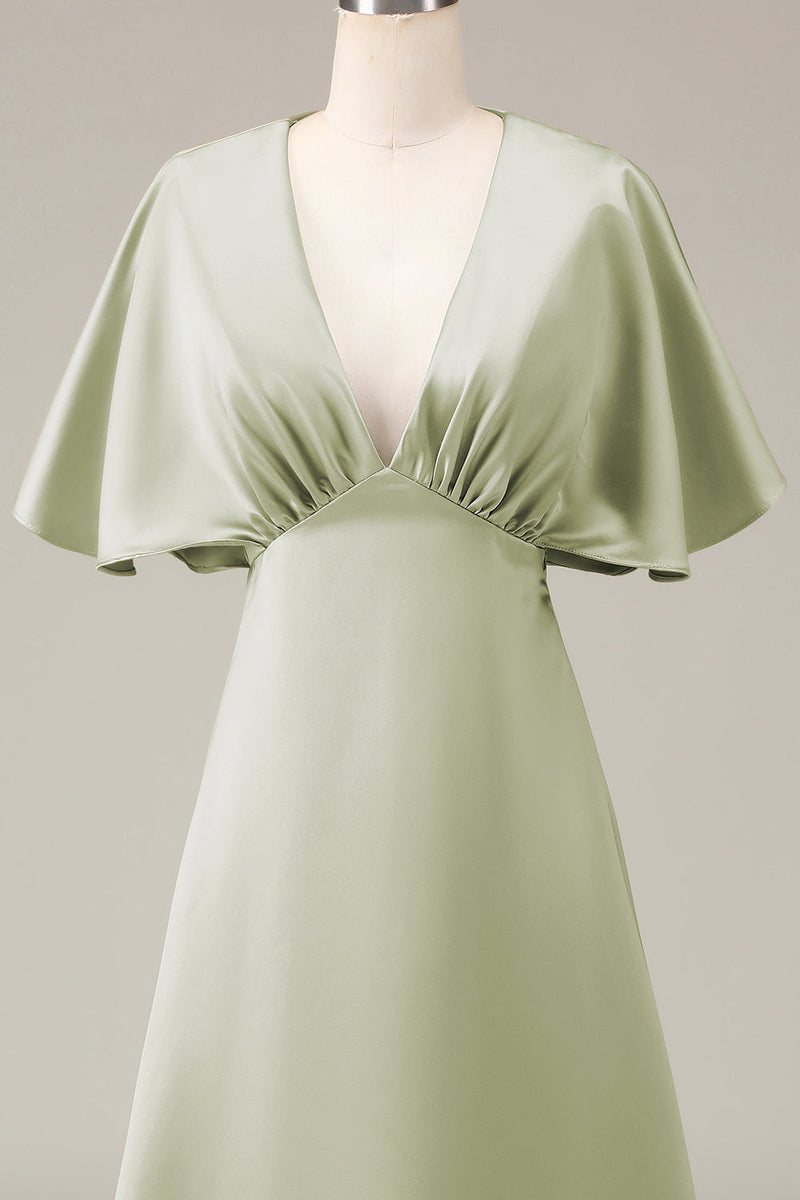 Załaduj obraz do przeglądarki galerii, Zielona Krótki Rękaw Satynowa Sukienki Dla Druhny W Kształcie Litery A