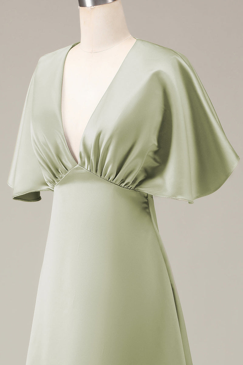 Załaduj obraz do przeglądarki galerii, Zielona Krótki Rękaw Satynowa Sukienki Dla Druhny W Kształcie Litery A