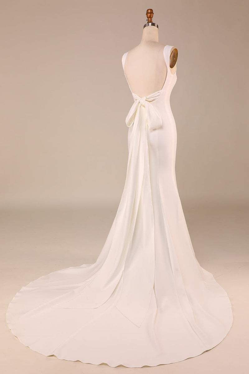 Załaduj obraz do przeglądarki galerii, Prosta Suknia Ślubna Syrena Z Kości Słoniowej Z Kokardą