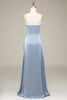 Załaduj obraz do przeglądarki galerii, Niebieska Cienkich Ramiączkach Satynowa Długa Sukienki Dla Druhny