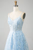 Załaduj obraz do przeglądarki galerii, Błękitne Koronkowa Długa Gorsetowa Sukienka Na Studniówkę W Kształcie Litery A
