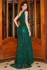 Załaduj obraz do przeglądarki galerii, Oszałamiająca Syrenka Na Jedno Ramię Ciemno Zielony Cekiny Długa Sukienka Na Studniówkę Z Rozcięciem