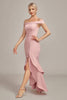 Załaduj obraz do przeglądarki galerii, Różowa Asymetryczna Sukienki Syrenka Na Wesele Dla Mamy z Falbanami