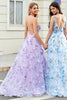 Załaduj obraz do przeglądarki galerii, Liliowy Cienkich Ramiączkach Długa Sukienka Na Studniówkę Z Kwiatami 3D