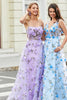 Załaduj obraz do przeglądarki galerii, Liliowy Cienkich Ramiączkach Długa Sukienka Na Studniówkę Z Kwiatami 3D
