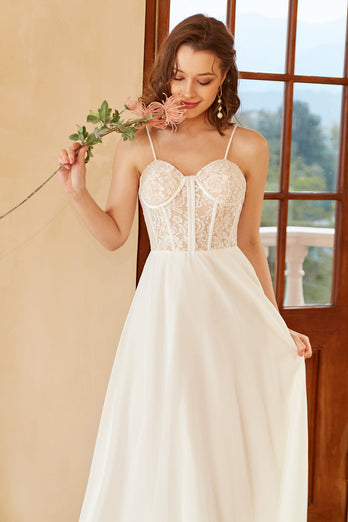 Piękne Cienkich Ramiączkach Biała suknia ślubna z aplikacjami