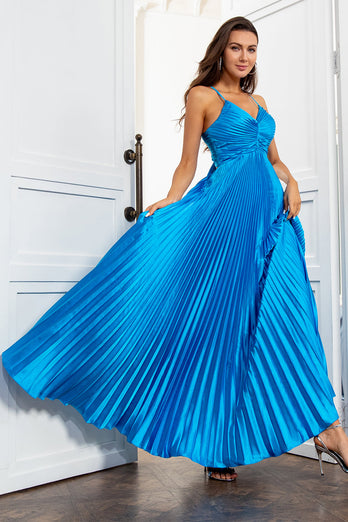 Niebieska Długa Sukienka na Studniówkę