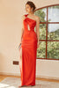Załaduj obraz do przeglądarki galerii, Pomarańczowa sukienka na jedno ramię wycięta z długiej studniówki
