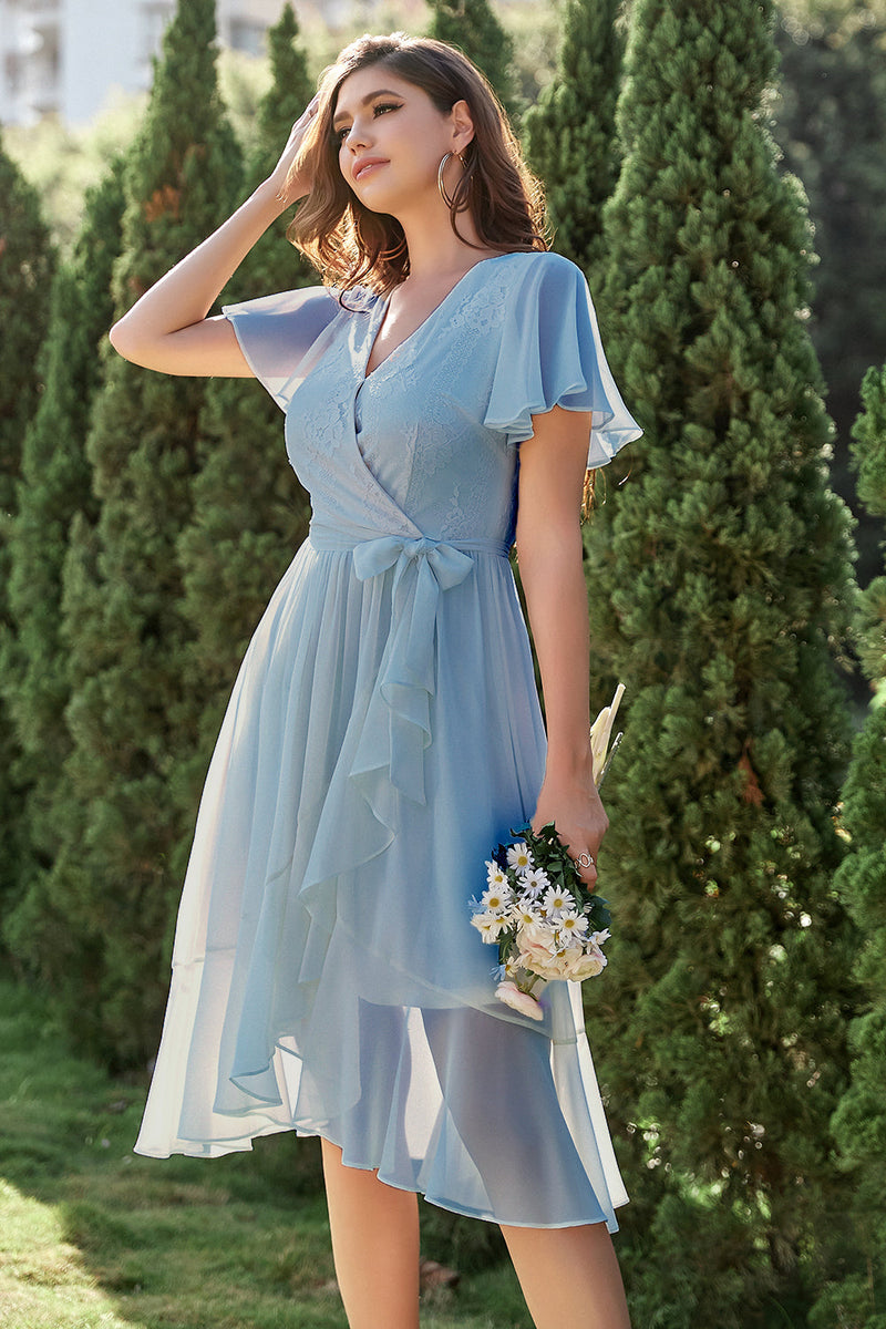 Załaduj obraz do przeglądarki galerii, Niebieska szyfonowa sukienka koktajlowa