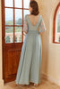 Załaduj obraz do przeglądarki galerii, Niebieska długa szyfonowa suknia druhny z rękawami