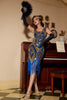 Załaduj obraz do przeglądarki galerii, Niebieska Sukienka Lata 20 z Frędzlami i Cekinowe