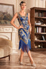 Załaduj obraz do przeglądarki galerii, Niebieska Cekinowa Brokatowa Sukienka Z Frędzlami