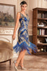 Załaduj obraz do przeglądarki galerii, Niebieska Cekinowa Brokatowa Sukienka Z Frędzlami