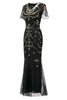 Załaduj obraz do przeglądarki galerii, Cekiny Czarna Długa Sukienka Lata 20