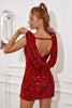 Załaduj obraz do przeglądarki galerii, Czerwona Cekinowa Sukienka Koktajlowa Bez Pleców
