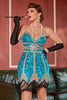 Załaduj obraz do przeglądarki galerii, Lake Blue Sequin Short Gatsby 1920s Sukienka z frędzlami
