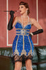 Załaduj obraz do przeglądarki galerii, Royal Blue Sequin Short Gatsby 1920s Sukienka z frędzlami