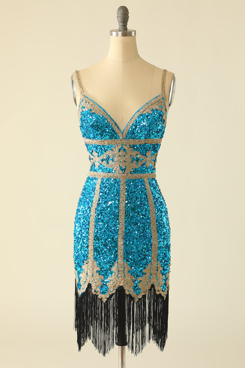 Załaduj obraz do przeglądarki galerii, Jezioro Niebieskie Krótkie Sukienki na Studniówkę z Frędzlami