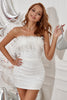 Załaduj obraz do przeglądarki galerii, Biała Sukienki Cekinowe Koktajlowa Bez Ramiączek z Piórami