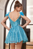 Załaduj obraz do przeglądarki galerii, Niebieska Cekinowa Sukienki Krótkie na Studniówke z Piórami