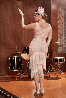 Blush Sequins 1920s Flapper Gatsby Sukienka z frędzlami