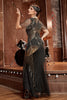 Załaduj obraz do przeglądarki galerii, Czarno-złota cekinowa długa sukienka Gatsby&#39;ego z 1920 roku z cekinami