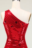 Tania pochwa One Shoulder Red Sequins Krótka sukienka Homecoming z gwiazdą