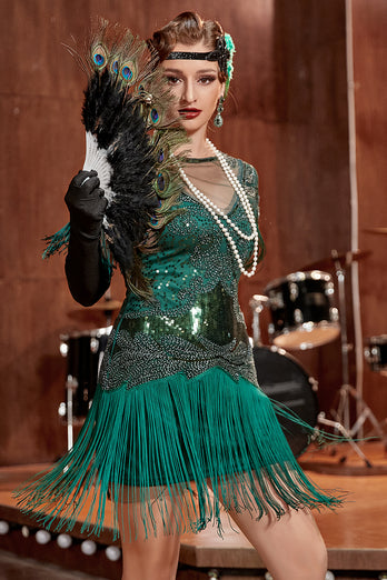Rose Golden Bateau Neck 1920s Sukienka Gatsby'ego z frędzlami
