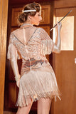 Rose Golden Bateau Neck 1920s Sukienka Gatsby'ego z frędzlami