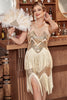 Załaduj obraz do przeglądarki galerii, Złoty klejnot Neck 1920s Sukienka Gatsby&#39;ego z frędzlami