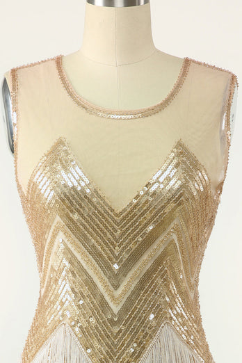 Złoty klejnot Neck 1920s Sukienka Gatsby'ego z frędzlami