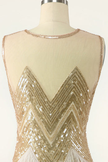Złoty klejnot Neck 1920s Sukienka Gatsby'ego z frędzlami