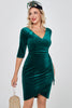 Załaduj obraz do przeglądarki galerii, Ciemnozielona aksamitna sukienka w serek Velvet Party Dress z rękawami
