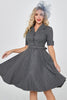 Załaduj obraz do przeglądarki galerii, Szary rękaw w kratę Vintage 1950s Sukienka