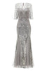 Załaduj obraz do przeglądarki galerii, Cekinowa Szara Syrena Sukienka Lata 20 Z Krótkimi Rękawami