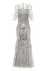 Załaduj obraz do przeglądarki galerii, Szara Cekinowa Syrena Sukienka Lata 20 Z Krótkimi Rękawami