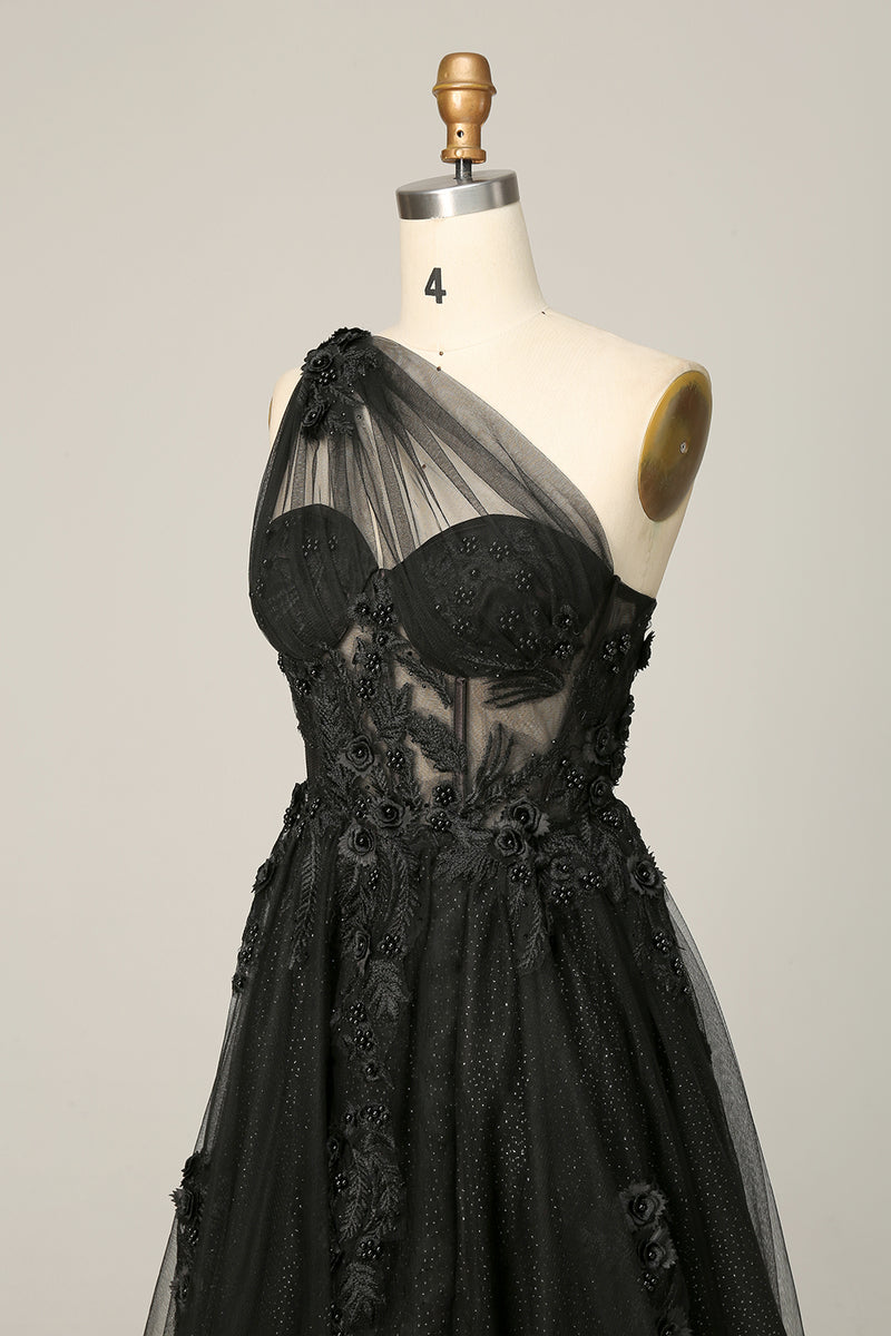 Załaduj obraz do przeglądarki galerii, Fioletowe Długa Sukienka Na Studniówkę Na Jedno Ramię z Aplikacjami