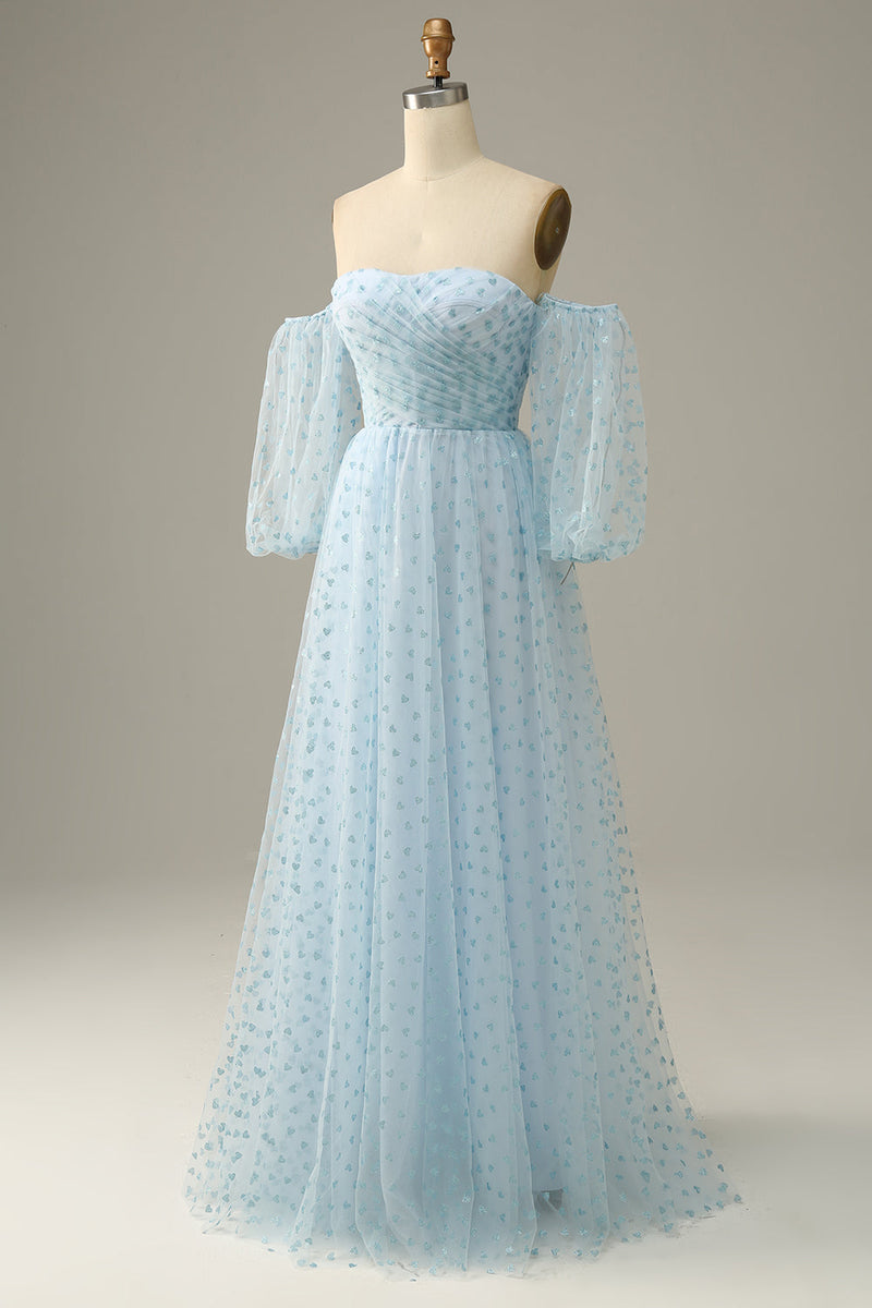Załaduj obraz do przeglądarki galerii, Błękitny Długie Sukienka Na Studniówkę  z Odkrytymi Ramionami