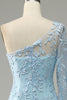 Załaduj obraz do przeglądarki galerii, Błękitny Długie Syrenka Sukienka Na Studniówkę Na Jedno Ramię