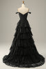 Załaduj obraz do przeglądarki galerii, Czarna Cekinowa Sukienka Wieczorowe z Odkrytymi Ramionami