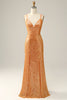 Załaduj obraz do przeglądarki galerii, Pomarańczowa Cekinowa Sukienka Na Studniówkę Bez Pleców Syrena