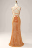 Załaduj obraz do przeglądarki galerii, Pomarańczowa Cekinowa Sukienka Na Studniówkę Bez Pleców Syrena
