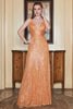 Załaduj obraz do przeglądarki galerii, Długa Pomarańczowa Cekinowa Cienkich Ramiączkach Sukienki Na Studniówke